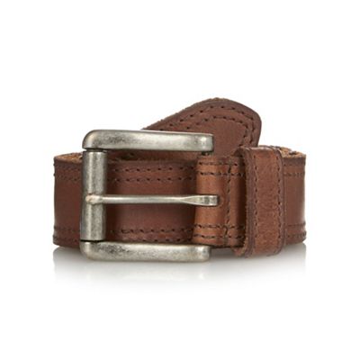 Designer tan leather roller buckle belt